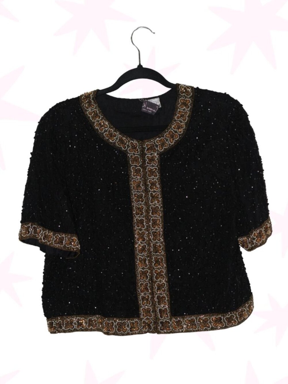 VTG 100% silk exterior Lawrence Kazar sequin formal blouse overshirt XL